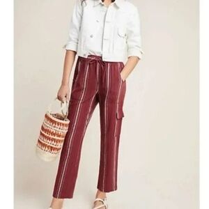 Anthropologie Sanctuary Women's Burgundy Striped Cargo Cropped Pants